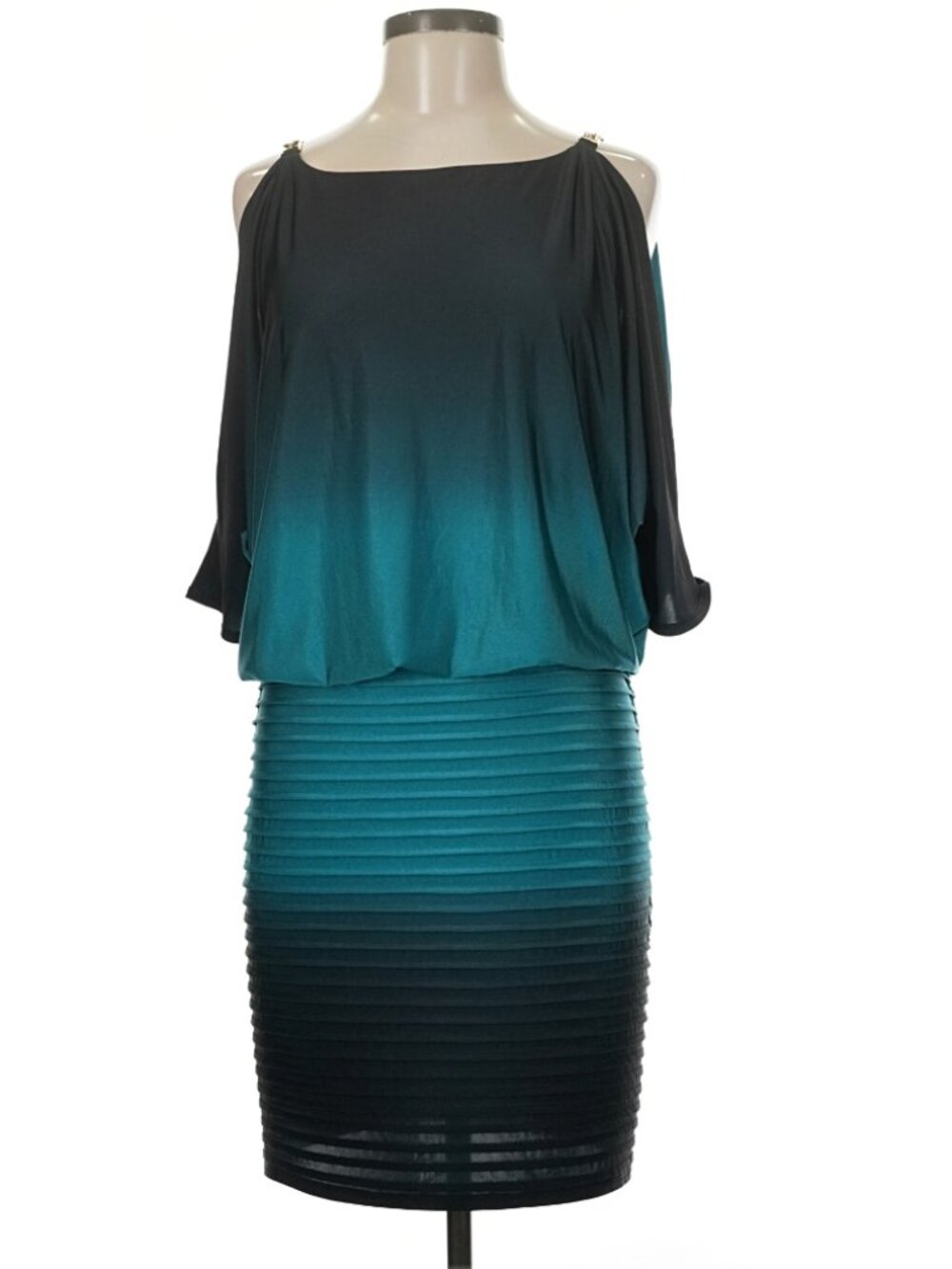 Xscape Green and Black Ombre Cocktail Dress